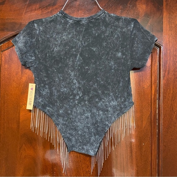 Violet & Ruby Black Graphic Tee with Metal Fringe Size S Moto Biker Grunge NWT - Picture 4 of 9